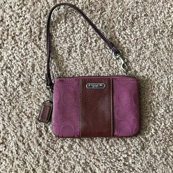 Coach Bags Coach Leather And Canvas Signature C Single Zip Maroon